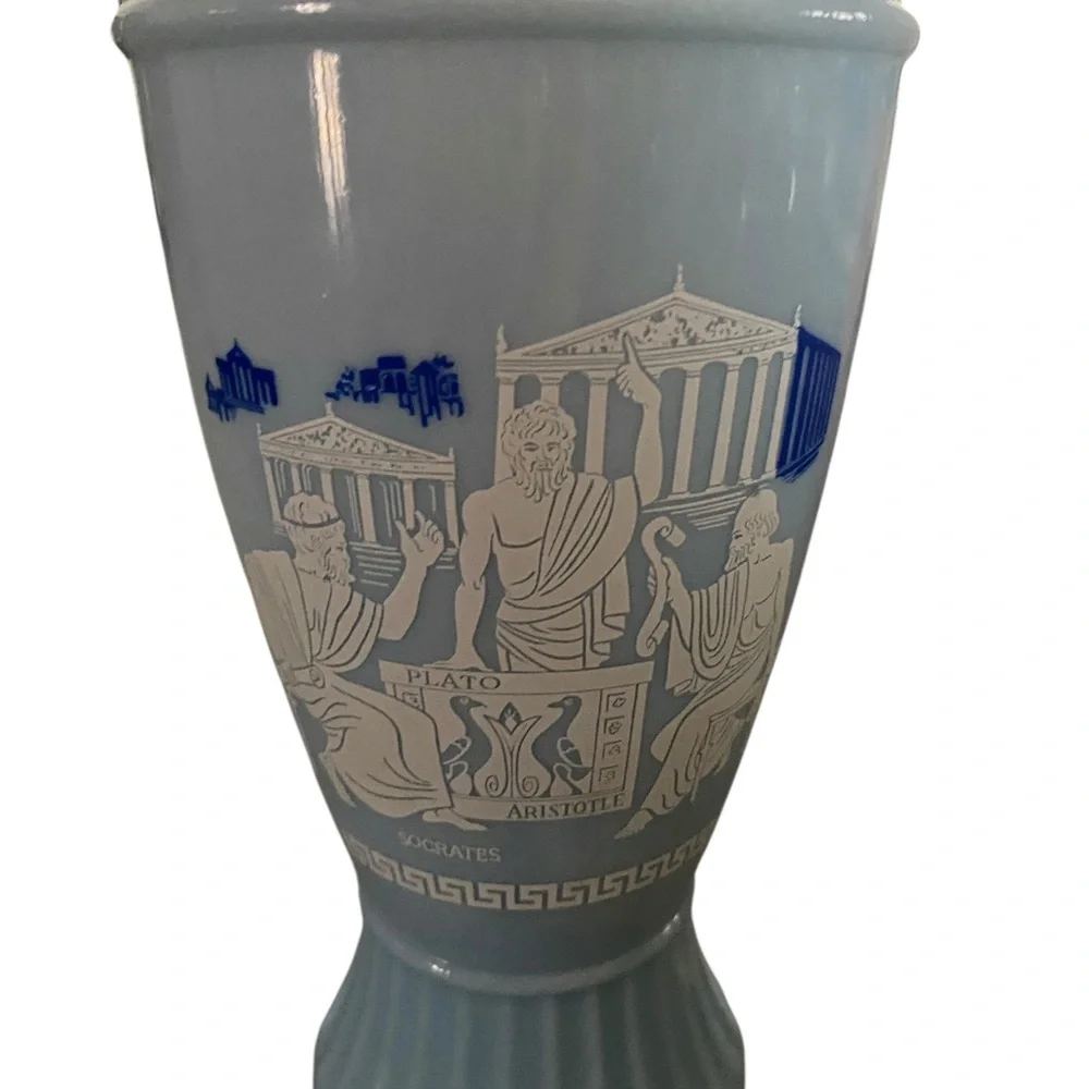 vintage 60s  Jim Beam Grecian Urn Greek Philosophers Decanter, blue milk glass